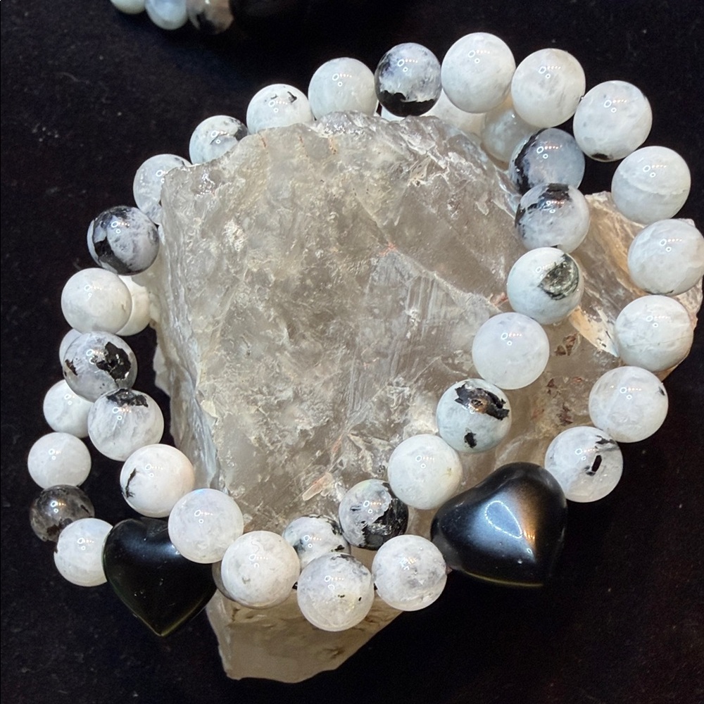 Elegant Indian Black Moonstone and black Obsidian Beaded Bracelet all natural